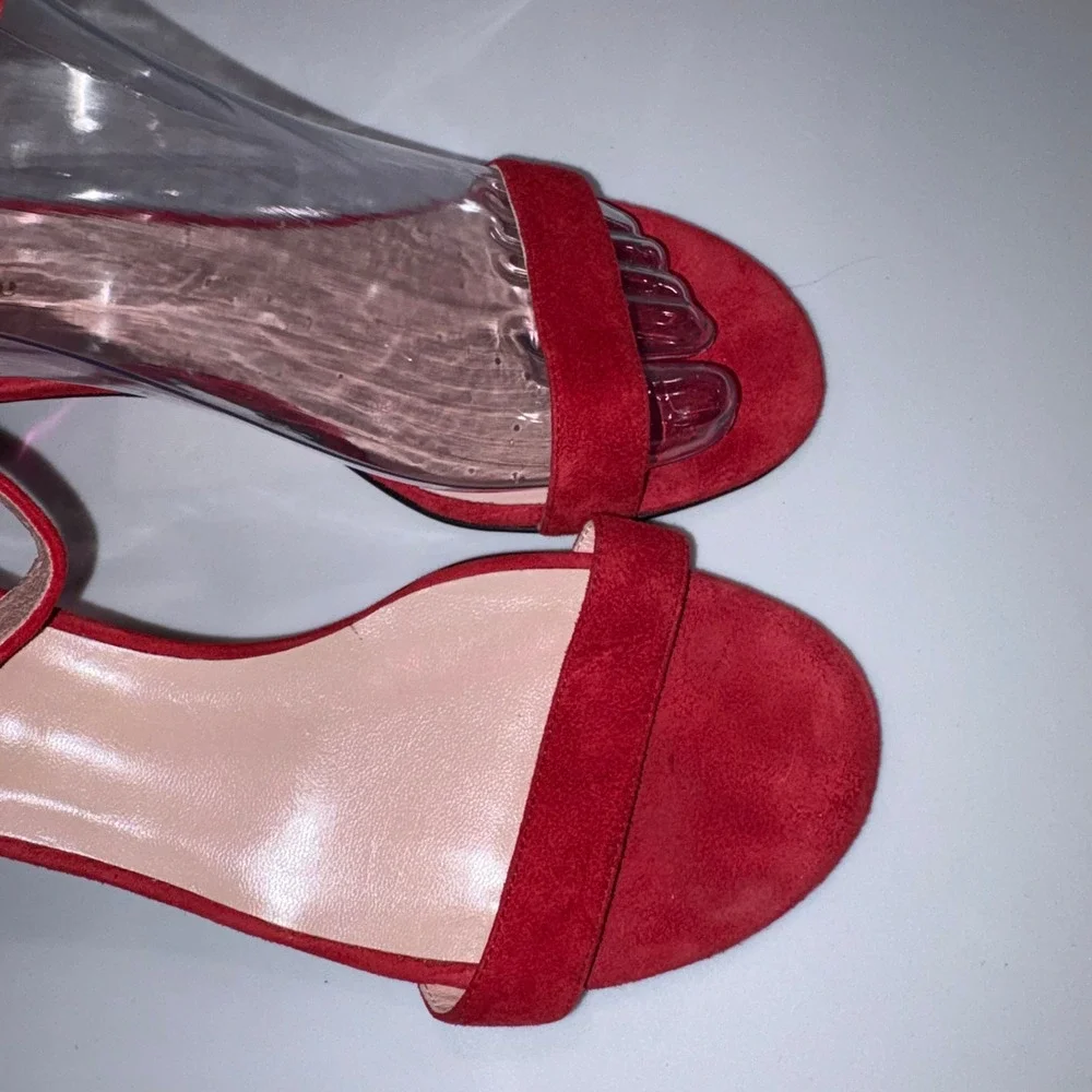 Suede Block Heel Ankle Strap Sandals Womens 6.5 Red Kate Spade